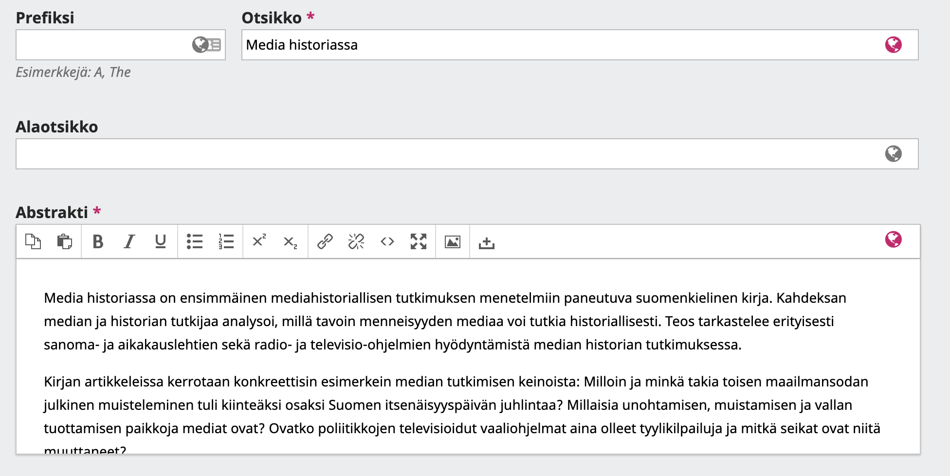 Otsikko ja abstrakti Otsikko ja abstrakti
