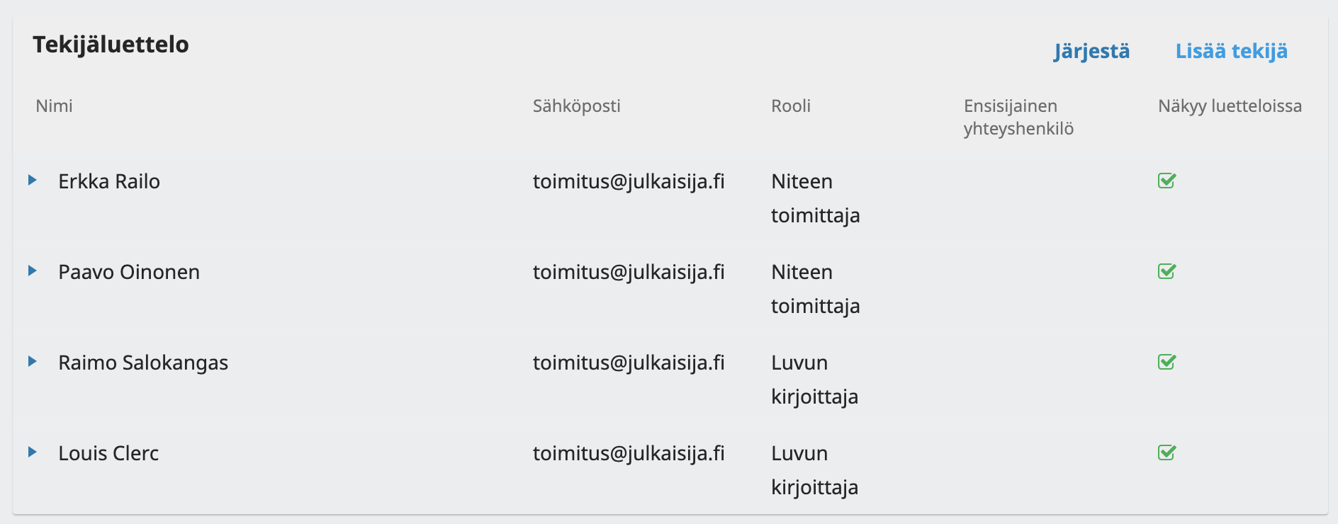 Tekijäluettelo Tekijäluettelo