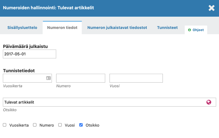 Numeron asetukset Numeron asetukset