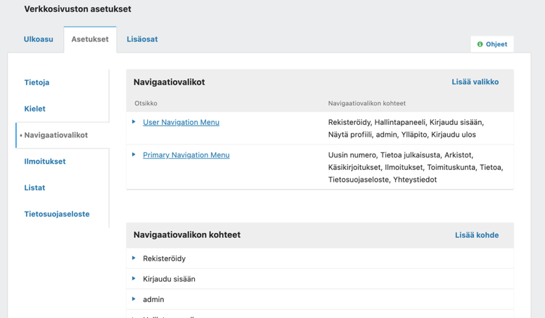 Lisääminen navigaatioon Lisääminen navigaatioon