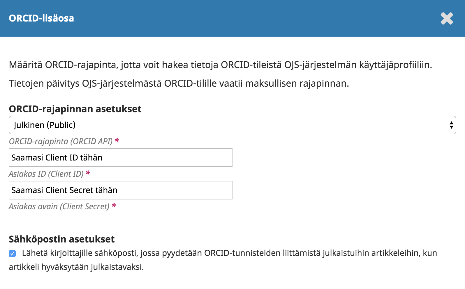 Lisäosan asetukset 1