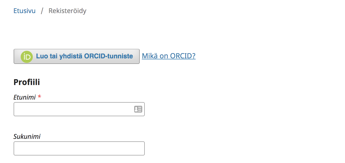 ORCID-tunnisteen liittäminen käyttäjätiliin