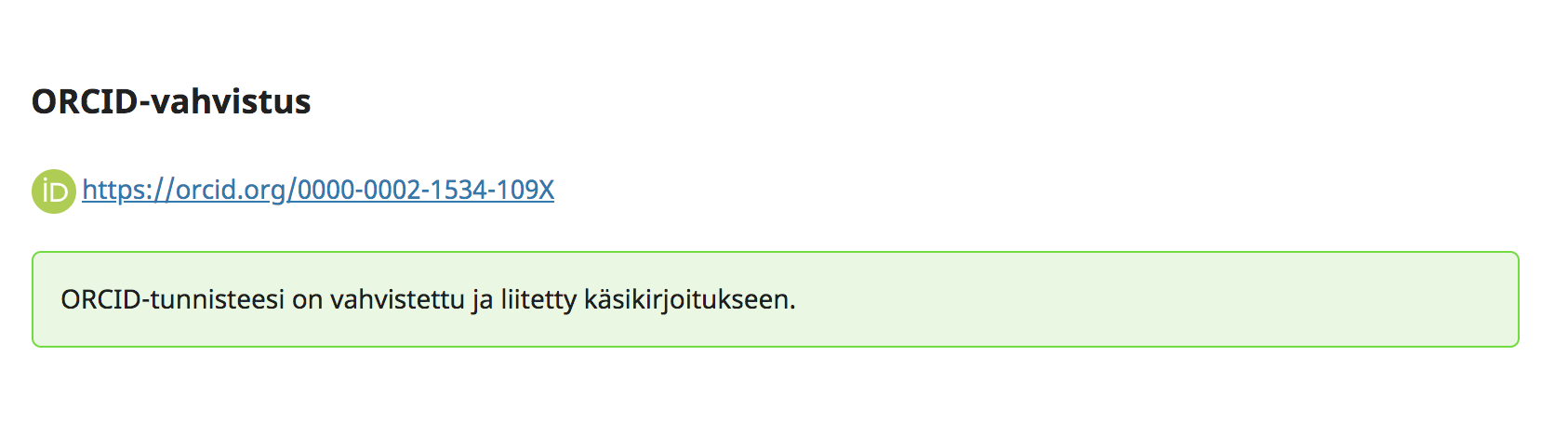 ORCID-tunnisteen autentikointi valmis